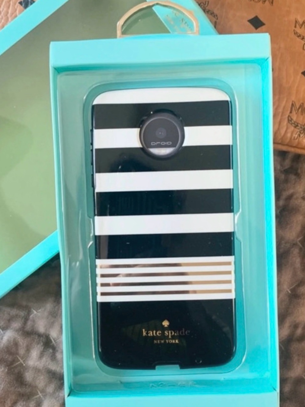 kate spade Black, White & Gold with Stripe Phone Case Moto Z Android